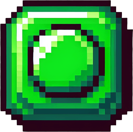 green button  8 bit.
Single Game Texture. In-Game asset. 2d. Blank background. High contrast. No shadows.
