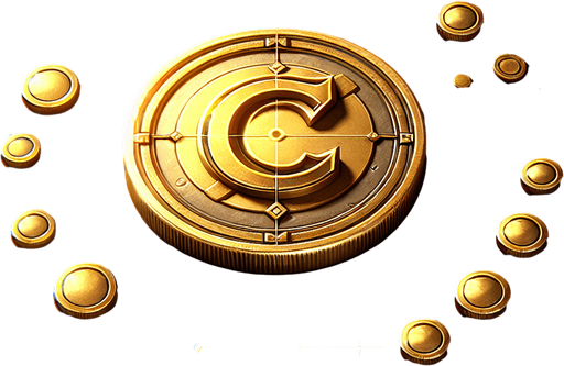 altın coin üstünde C yazsın.
Single Game Texture.  In-Game asset.  2d.  Blank background.  High contrast.  No shadows