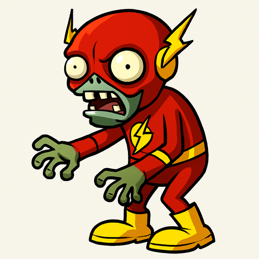 a plant vs zombies zombie whit a flash costume.
In-Game asset.  2d.  High contrast.  No shadows