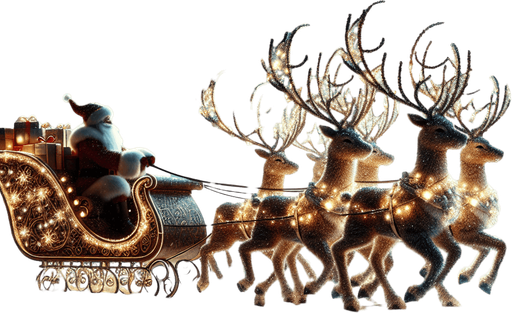 Santa's sleigh with reindeers. profile view