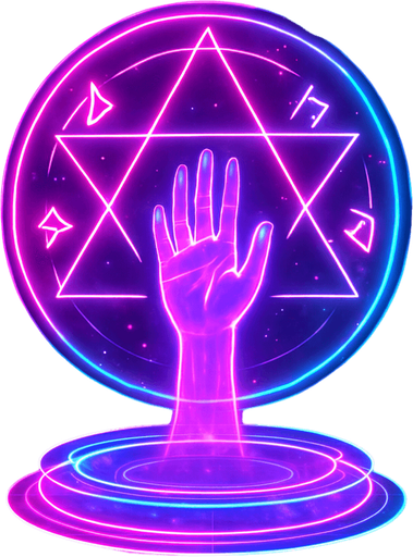 Neon cyberpunk magic spell effect 3d hologram