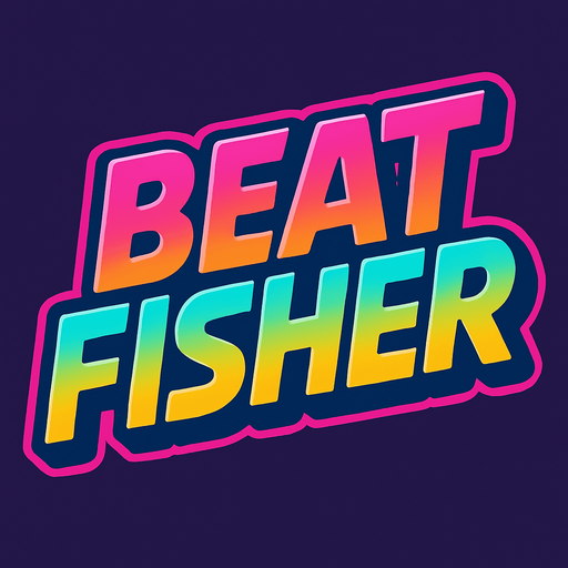 Game logo for the game ‘Beat Fisher’. High def 80’s color themed SVG of the word..
In-Game asset.  2d.  High contrast.  No shadows