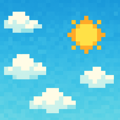 Cielo de fondo pixelado con un sol y nubes.
No shadows