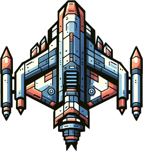 give me a good and high quality 2d spaceship.
Single Game Texture.  In-Game asset.  2d.  Blank background.  High contrast.  No shadows