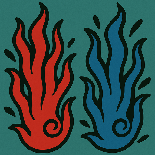 Columnas de fuego rojo y azul