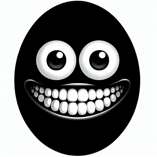 a black oval with a funny  face.