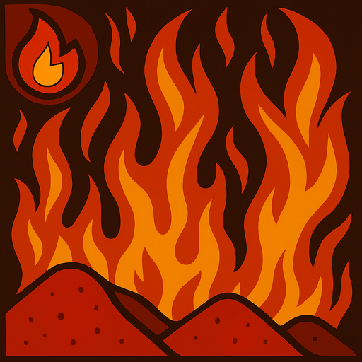 Crea la parte inversa de una carta que representa el elemento fuego, no debe tener texto ni espacio vacío, deben ser flamas y montículos rojos en la parte inferior