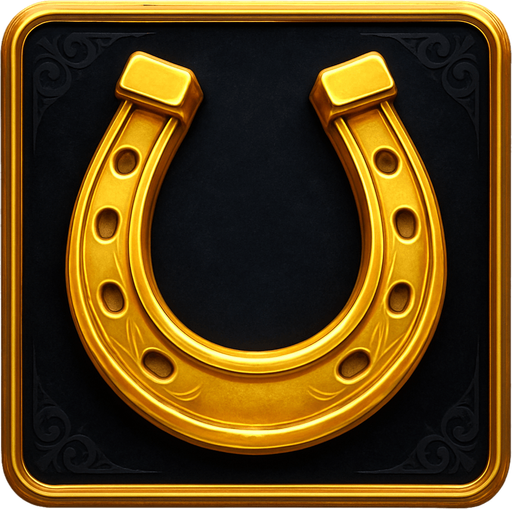 Crea un asset visual completo para el símbolo 'F' de Megaways: una Herradura Dorada, directamente sobre su panel de fondo.

Diseño General:

Forma: Un panel cuadrado o ligeramente redondeado.

Fondo del Panel: Terciopelo oscuro (negro o azul noche) o un metal pulido muy oscuro.

Borde: Un borde elegante dorado o plateado alrededor del panel.

Detalles del Fondo: Puede tener un patrón sutil de filigrana de casino en las esquinas del panel.

Símbolo Central (la Herradura):

Una herradura clásica, de color dorado brillante y con un acabado metálico, posicionada centralmente.

Puede tener pequeños detalles grabados o incrustaciones sutiles..
In-Game asset.  2d.  High contrast.  No shadows