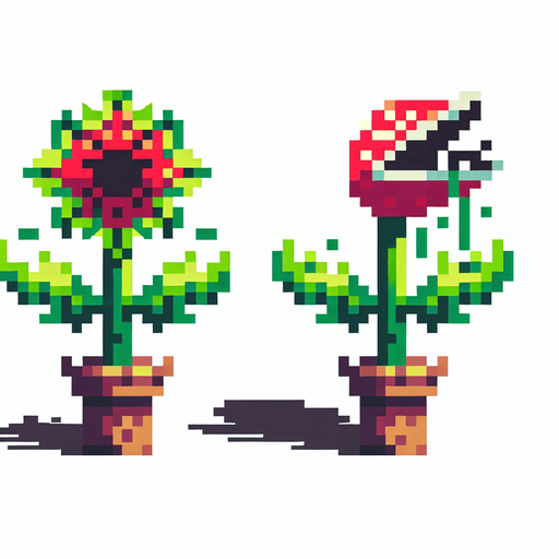 pixel hungery plant.
Single Game Texture.  In-Game asset.  2d.  Blank background.  High contrast.  No shadows