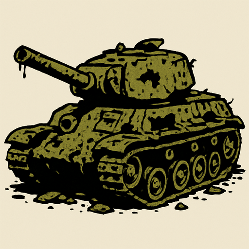 Old abandoned, broken tank.
In-Game asset.  2d.  High contrast.  No shadows