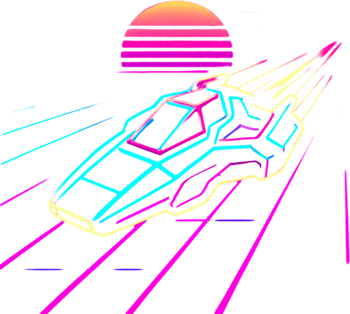 synthwave neon glow audiosurf or f-zero like ship.
In-Game asset.  2d.  High contrast.  No shadows