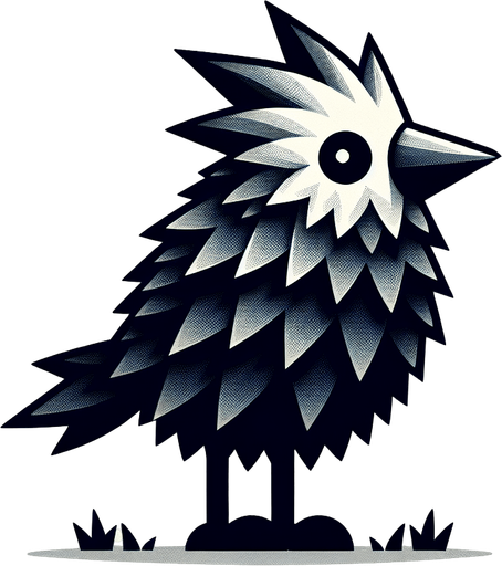 A bird with pointy stuff on it.
Single Game Texture.  In-Game asset.  2d.  Blank background.  High contrast.  No shadows