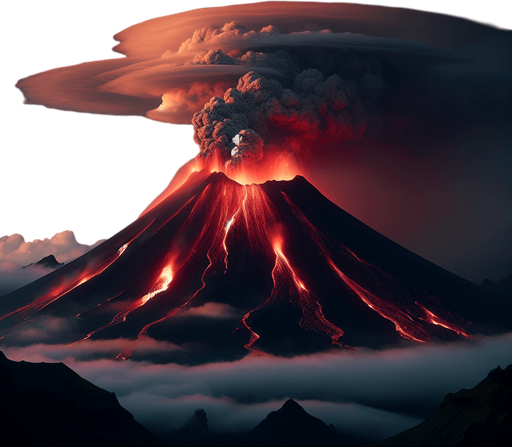 a volcanic mountain with lava but only few smoke