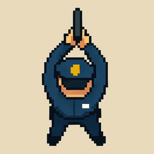 Draw a Cop in Have Gun Usin 2 hand of gun 2D Pixel Art Style and Do It from an Above Perspective.
In-Game asset.  2d.  High contrast.  No shadows