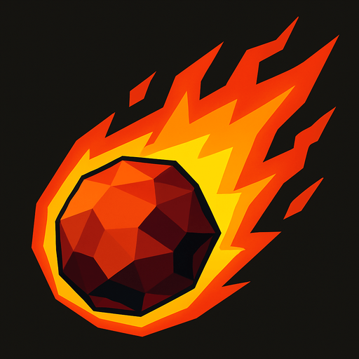 alevli bir meteor çiz. low poly olsun.
In-Game asset.  2d.  High contrast.  No shadows