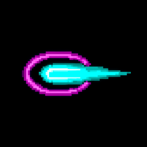Eliptic neon laser bullet.
In-Game asset.  2d.  High contrast.  No shadows. Pixel