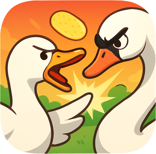 Modern App Store icon, high definition, square with rounded corners, for a game titled "Goose Chase: Battle for Chips" and with the description "Control a hungry goose collecting chips while battling an aggressive swan. Dodge attacks, counter with wing slaps and beak jabs, and collect as many chips as possible before the swan's fury becomes overwhelming. A hilarious battle of birds ensues as you try to satisfy your goose's appetite!". No text on icon!