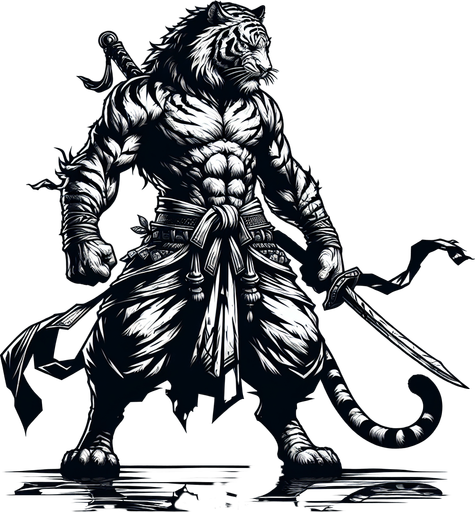 Great warrior tiger.
Single Game Texture. In-Game asset. 2d. Blank background. High contrast. No shadows.