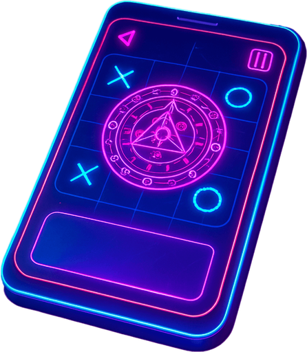 Neon cyberpunk mobile game trackpad too down flat 3d 2d hologram futuristic magic occult chic