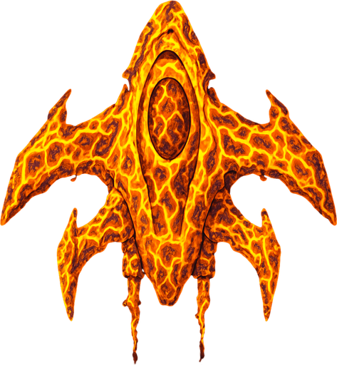 crazy yellow lava spaceship top view.