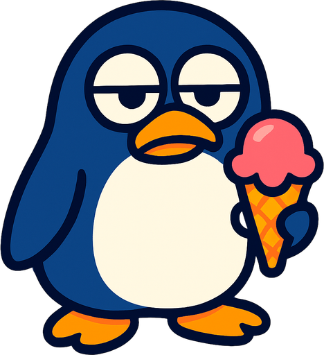 Bored Penguin holding ice cream.
In-Game asset.  2d.  High contrast.  No shadows