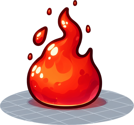 Un slime rojo prendido fuego RPG con estilo suave y simple.
Single Game Texture.  In-Game asset.  2d.  Blank background.  High contrast.  No shadows