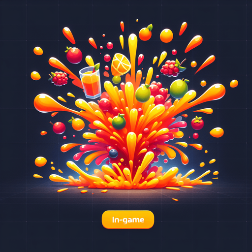 2d meyve suyu patlaması.
Single Game Texture. In-Game asset. 2d. Blank background. High contrast. No shadows.