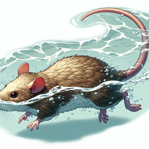 Water rat swimming top down view.
Single Game Texture.  In-Game asset.  2d.  Blank background.  High contrast.  No shadows