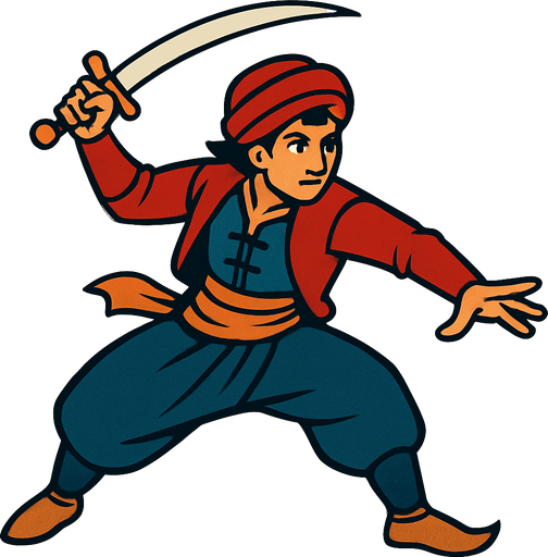 A young, agile swordsman from the Ottoman era.
In-Game asset.  2d.  High contrast.  No shadows
