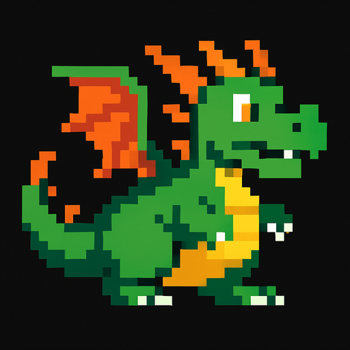 Dragon 8 bit.
In-Game asset.  2d.  High contrast.  No shadows