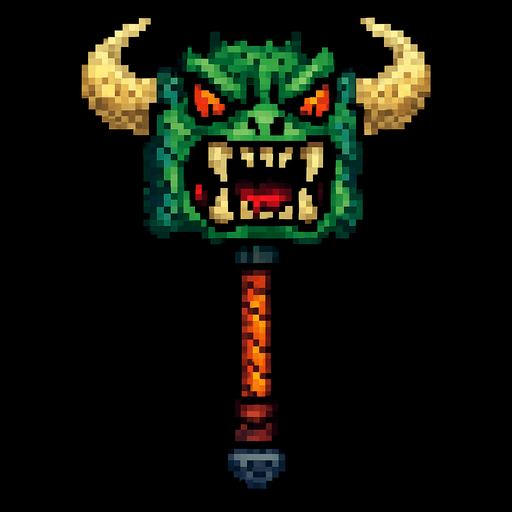 martillo mounstroso de pixeles.
In-Game asset.  2d.  High contrast.  No shadows