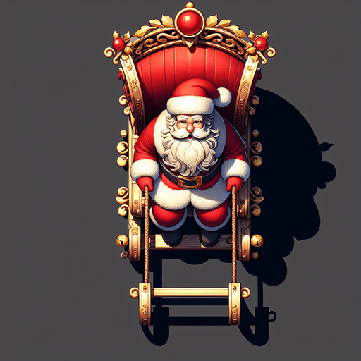 Santa on a sleigh top view.
Single Game Texture. In-Game asset. 2d. Blank background. High contrast. No shadows.