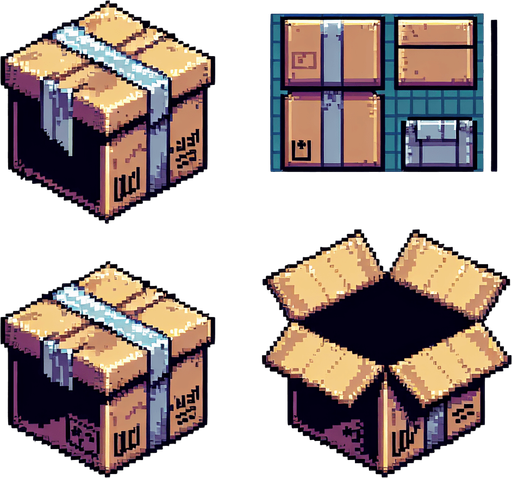 2 Delivery box : open and closed.
Retro gaming style. Sprite sheet 1x2. High Definition