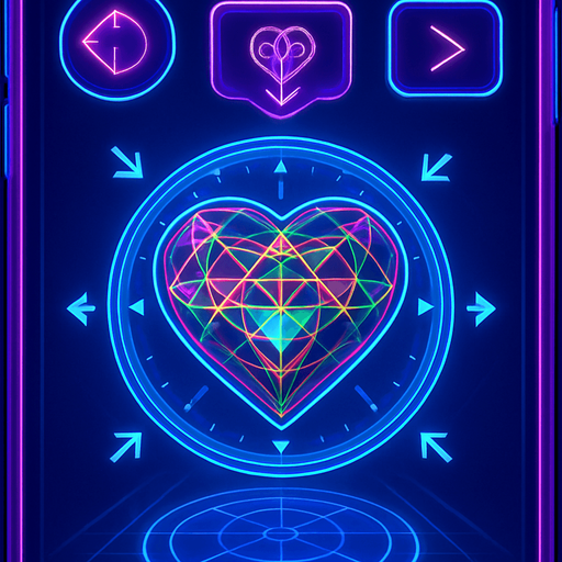 Spherical round directional arrows Neon cyberpunk mobile game trackpad too down flat 3d 2d hologram futuristic magic occult chic