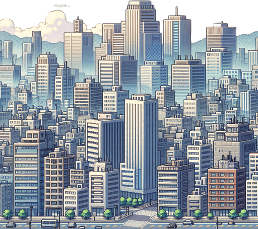 fundo da cidade.
Single Game Texture. In-Game asset. 2d. Blank background. High contrast. No shadows.
