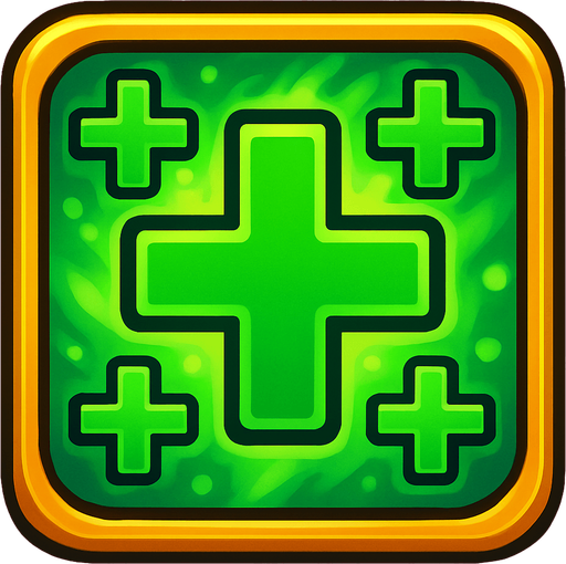 иконка восстановление здоровья много зеленых крестов в рамке, сочные цвета красивый фон.
In-Game asset.  2d.  High contrast.  No shadows
