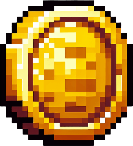 gold coin 2d pixel.
Single Game Texture. In-Game asset. 2d. Blank background. High contrast. No shadows.