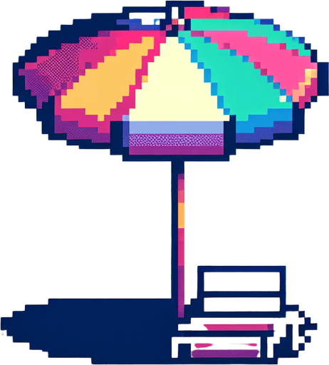 8bit. cartoon. umbrella beach..
Single Game Texture. In-Game asset. 2d. Blank background. High contrast. No shadows.