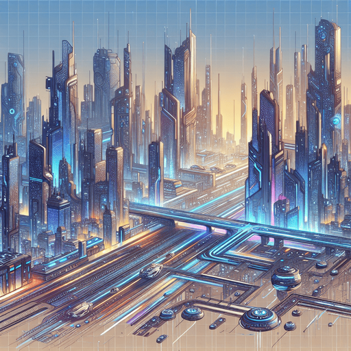 futuristic city background.
Single Game Texture. In-Game asset. 2d. Blank background. High contrast. No shadows.