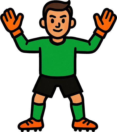 üstünde futbol topu olmayan bir futbol kalecisi.
In-Game asset.  2d.  High contrast.  No shadows