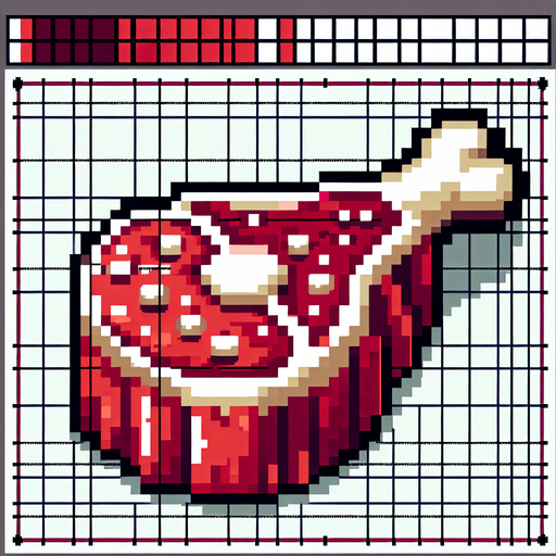 Meat on the bone. Dot picture. Single Game Texture. In-Game asset. 2d. Blank background. High contrast. No shadows.