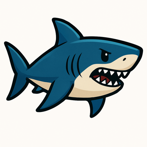 Shark.
Single Game Texture.  In-Game asset.  2d.  Blank background.  High contrast.  No shadows