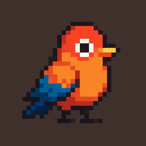 Pixel art kuş.
In-Game asset.  2d.  High contrast.  No shadows