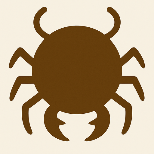 A brown circle with bug like antennas and bug legs with bug jaws and no eyes.
In-Game asset.  2d.  High contrast.  No shadows. Very simple