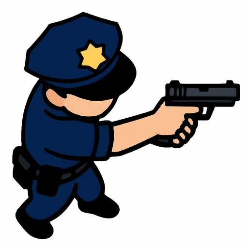 a topdown policeman and he's pointing a gun. In-Game asset. 2d. High contrast. No shadows.
In-Game asset.  2d.  High contrast.  No shadows
