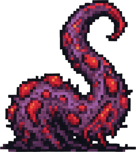 2d pixel art high quality enfected mutant purple and red tentacle.
In-Game asset.  2d.  High contrast.  No shadows