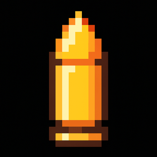 quiero una bala  con pixeles que apunte hacia arriva.
In-Game asset.  2d.  High contrast.  No shadows