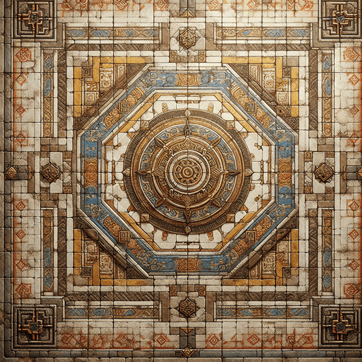 top down temple floor.
Single Game Texture.  In-Game asset.  2d.  Blank background.  High contrast.  No shadows