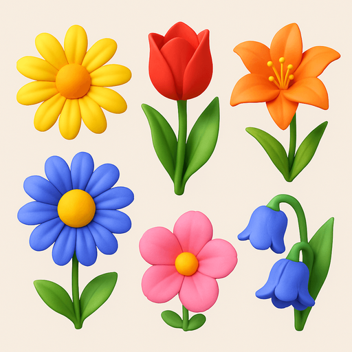 Pack of different flowers, 3D flowers, without black lines around it!
In-Game asset.  High contrast.  No shadows. 3D