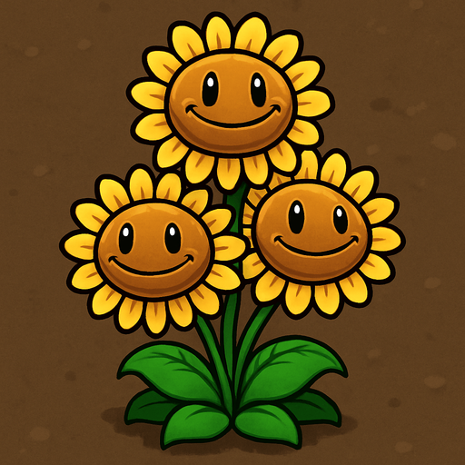 Triple girasol de plantas vs zombies.
In-Game asset.  2d.  High contrast